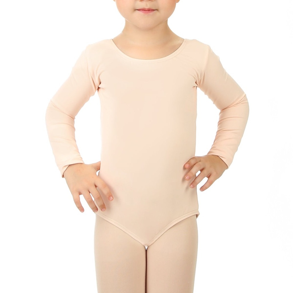 Elowel Girls' Basic Long Sleeve Nude Pink Leotard